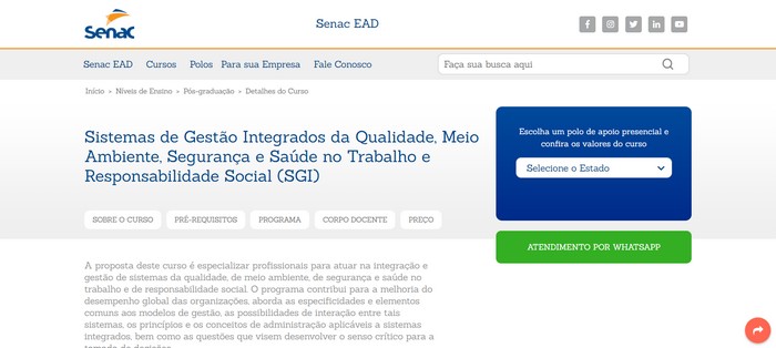 Curso Sistemas de Gestão Integrados da Qualidade, Meio Ambiente, Segurança e Saúde no Trabalho e Responsabilidade Social (SGI)